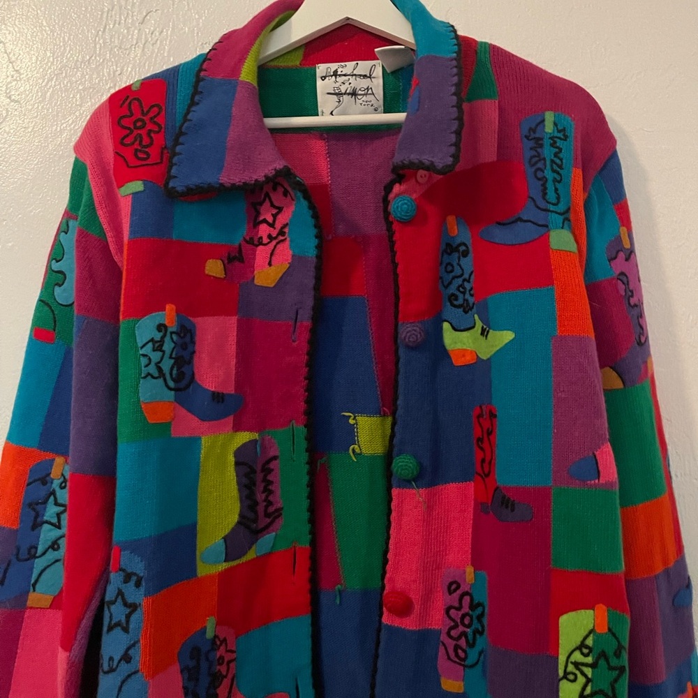 MICHAIL SIMONS VINTAGE COWBOY BOOTS SWEATER - Picture 3 of 7